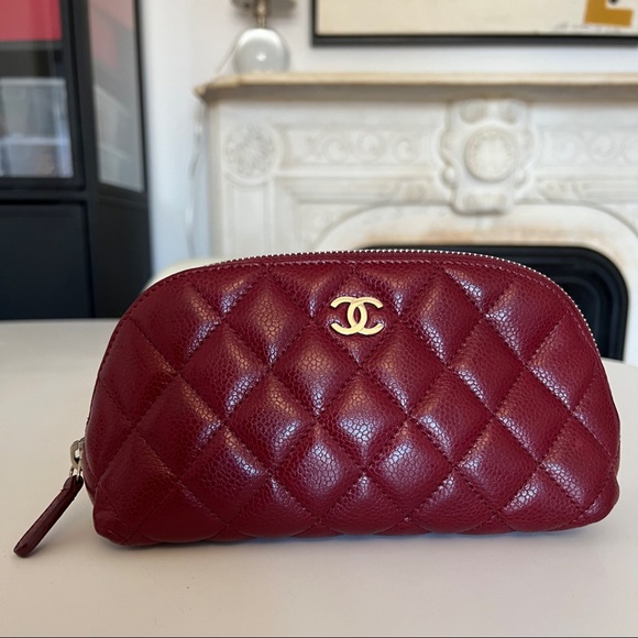 CHANEL Handbags - Authentic Chanel cosmetic pouch in caviar Burgundy